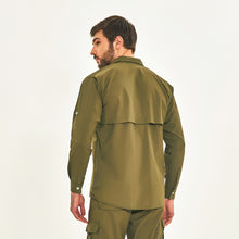 Lade das Bild in den Galerie-Viewer, Model Back: Uv Line Fitness-Top Tenerife Verde Militar Upf50+
