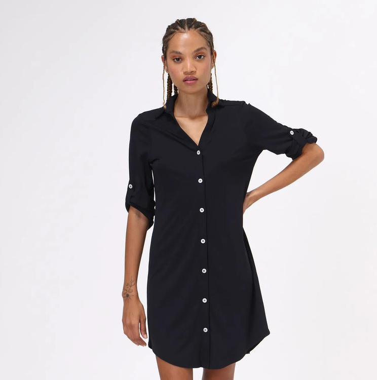 Model Front: Uv Line Hemdblusenkleid Copenhagen Fpu50+ Shirtdress Black Uv