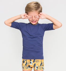 Image 02: Uv Line Rashguard Kids Fpu50+ Uvpro Short Sleeve T-Shirt Navy Blue Uv