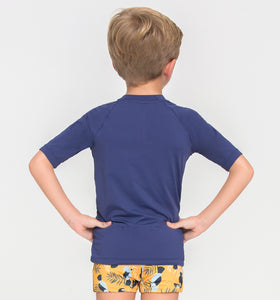 Model Back: Uv Line Rashguard Kids Fpu50+ Uvpro Short Sleeve T-Shirt Navy Blue Uv
