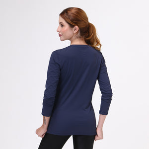 Model Back: Uv Line Fitness-Top Sport Fit Fem Ml Marinho Upf50+